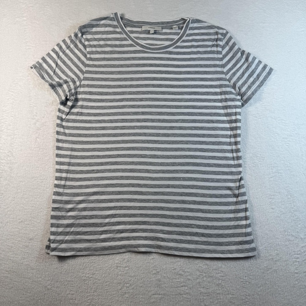 Vince Shirt Womens Large Gray Striped Short Sleeve Crewneck‎ Tee Casual Top